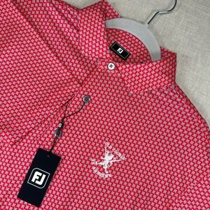 FootJoy Polo Shirt Mens Medium Red Micro Print Old Course St Andrews Lisle NWT